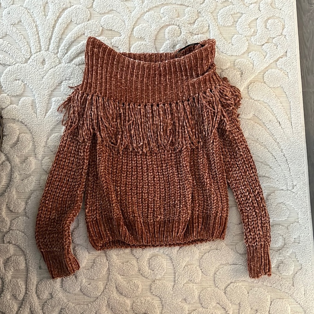 Never worn off the shoulder fringe sweater
